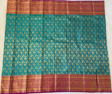 Kanchipuram/Kanchivaram handloom turquoise blue pure silk saree | Silk Mark | Ships from California